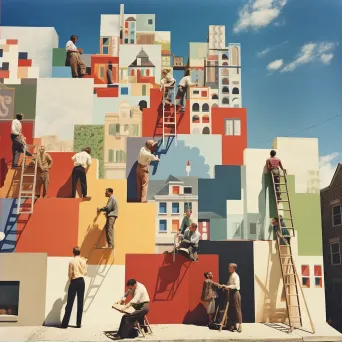 Diverse group painting vibrant mural on city wall - Image 2