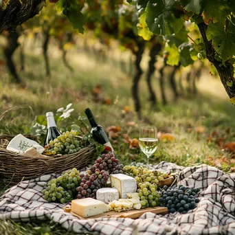 Cozy vineyard picnic with wine, cheese, and grapes. - Image 3