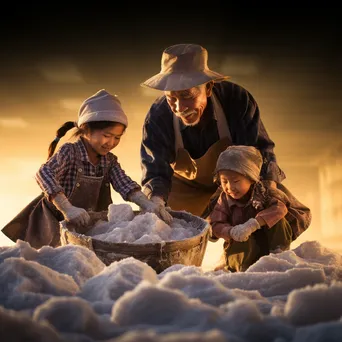 Family engaged in traditional salt harvesting process - Image 4