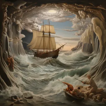 Image illustrating the epic journey of Odysseus navigating treacherous seas and mythical beings - Image 1