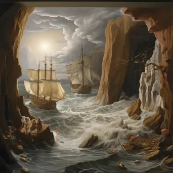 Image illustrating the epic journey of Odysseus navigating treacherous seas and mythical beings - Image 3