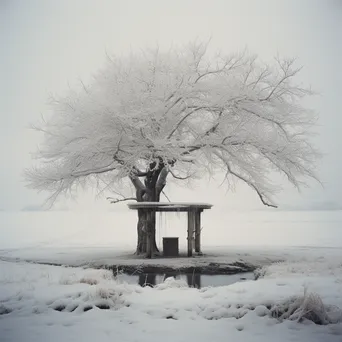 Traditional well amid snow-covered fields in winter - Image 4