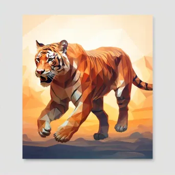 Geometric representation of a leaping tiger in sunset hues in low poly style - Image 2