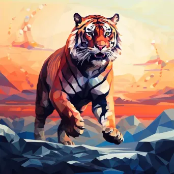 Sunset Hues Low Poly Tiger