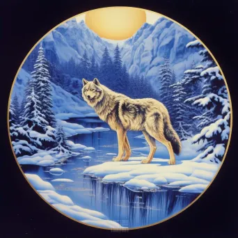 Lone wolf howling under a full moon in a snowy landscape in an image generated by a prompt. - Image 2