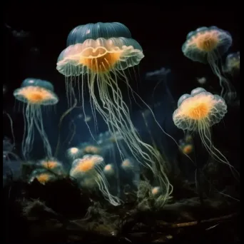 Bioluminescent flora and fauna in deep ocean darkness - Image 2