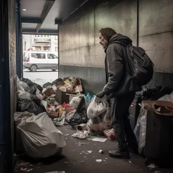 Homeless person searching through garbage in urban setting - Image 2