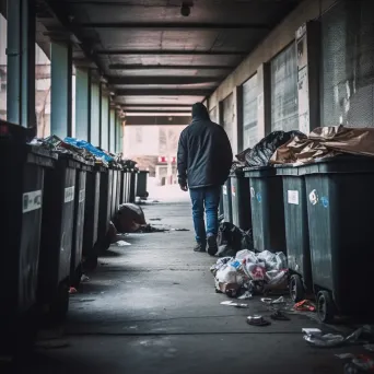 Homeless person searching through garbage in urban setting - Image 4