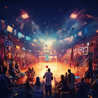 Vibrant Basketball Court Under Stadium Lights