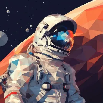 Low poly representation of an astronaut spacewalk with planet reflections - Image 1