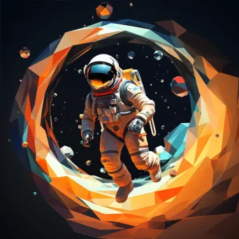 Low poly representation of an astronaut spacewalk with planet reflections - Image 4