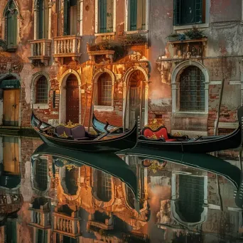 Venice canals with gondolas floating by historic buildings - Image 2