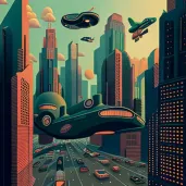 Image of a bustling city of the future with retro hover cars - Image 4