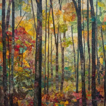 Mixed media acrylic art of an autumn transitioning deciduous forest - Image 3