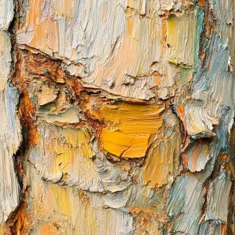 Detailed depiction of wood grain pattern using palette knife technique influenced by Paul Cézanne - Image 1