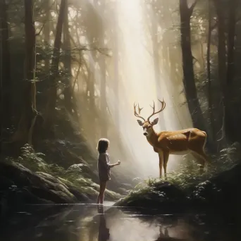 Image of child and deer moment in tranquil forest - Image 2