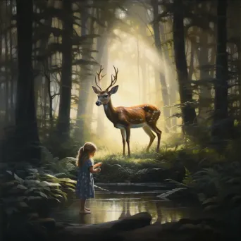 Image of child and deer moment in tranquil forest - Image 3