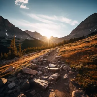 Rocky mountain pass at dusk with glowing light - Image 4