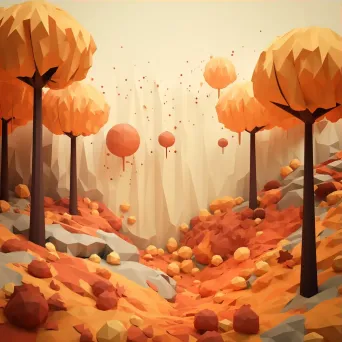 Low poly depiction of an autumn forest with colored leaves and pumpkins - Image 3