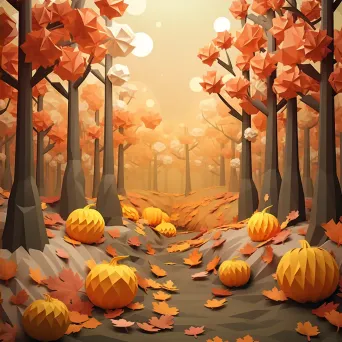 Low poly depiction of an autumn forest with colored leaves and pumpkins - Image 4