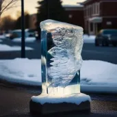 Melting ice sculptures representing nature