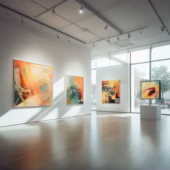 Modern art gallery interior with abstract paintings on Canon EOS R6 - Image 1