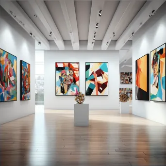 Modern art gallery interior with abstract paintings on Canon EOS R6 - Image 2