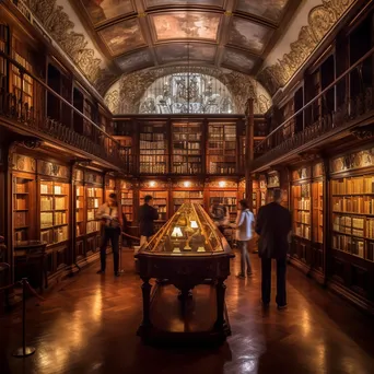 An old-fashioned library with rare books, woodwork, and a librarian. - Image 4