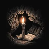 Torch illuminating a dark cave with ancient drawings symbolizing the power of knowledge - Image 3