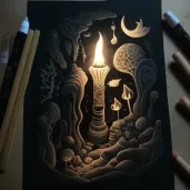 Torch illuminating a dark cave with ancient drawings symbolizing the power of knowledge - Image 4