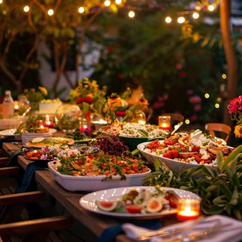 A table set for a summer gathering featuring plant-based dishes. - Image 1