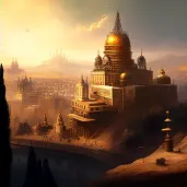 Golden temple with modern cityscape - Image 2