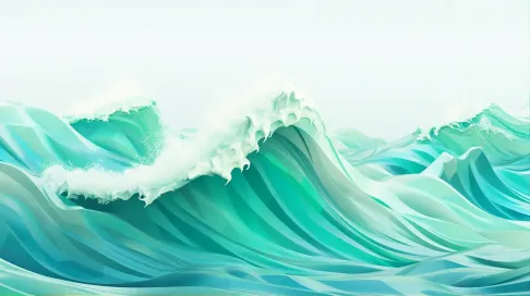 Abstract low poly rendering of ocean waves in a sea-green gradient - Image 1