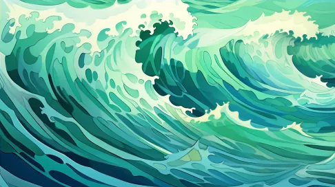 Abstract low poly rendering of ocean waves in a sea-green gradient - Image 4