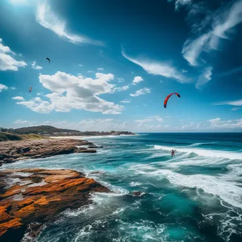 Kite surfer gliding over blue ocean - Image 1