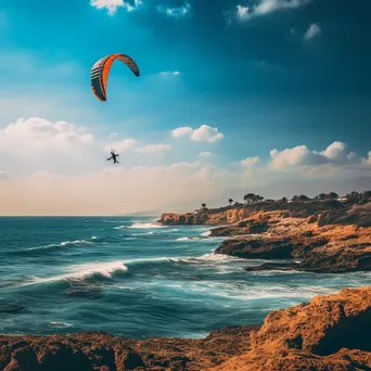 Kite surfer gliding over blue ocean - Image 3