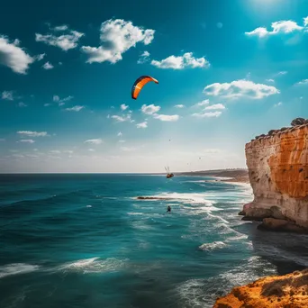 Kite surfer gliding over blue ocean - Image 4