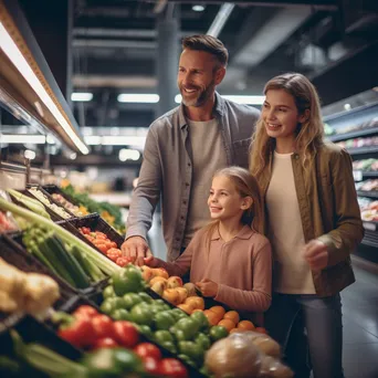 A family shopping for organic goods in a grocery store aisle. - Image 3