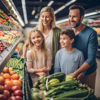 A family shopping for organic goods in a grocery store aisle. - Image 4