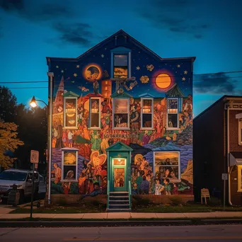 Mural depicting local culture on the side of a historic building - Image 4