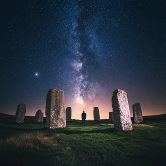 Traveler at Night in Stone Circle