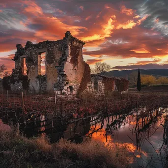 Sunset Over Vineyard Estate Ruins