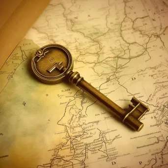 Golden key on an old parchment map symbolizing knowledge and discovery - Image 2