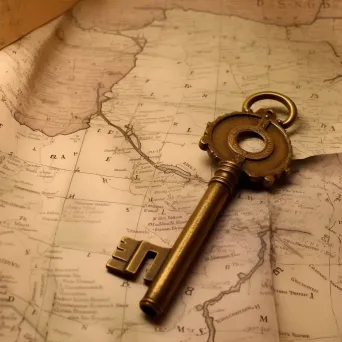 Golden key on an old parchment map symbolizing knowledge and discovery - Image 4