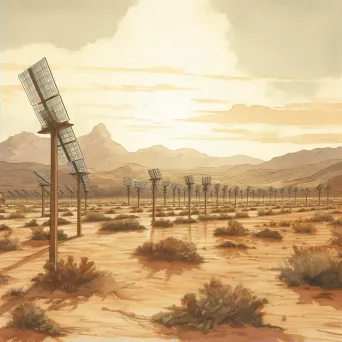 Solar farm in sunny desert with gleaming panels reflecting sunlight - Image 2