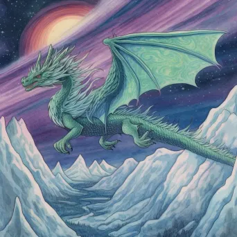 Spectral dragon soaring over snow-covered mountains under the aurora borealis - Image 2