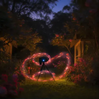 Twilight garden light painting with dreamy illuminations among foliage - Image 1