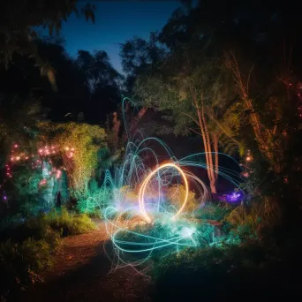 Twilight garden light painting with dreamy illuminations among foliage - Image 4