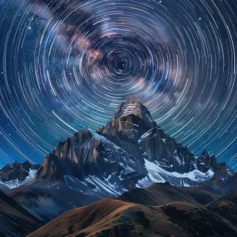 Star trails painting a celestial canvas above a mystical mountain peak - Image 1