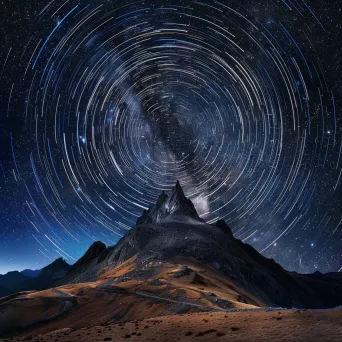 Star trails painting a celestial canvas above a mystical mountain peak - Image 4